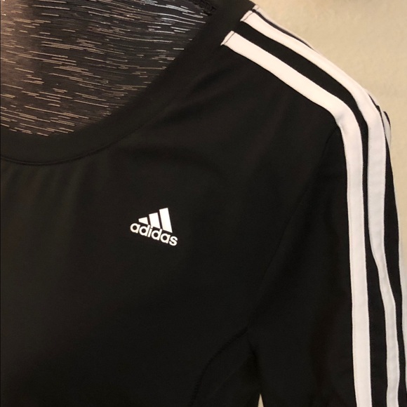 Adidas Women's Black Tee with White Stripes - Picture 2 of 5